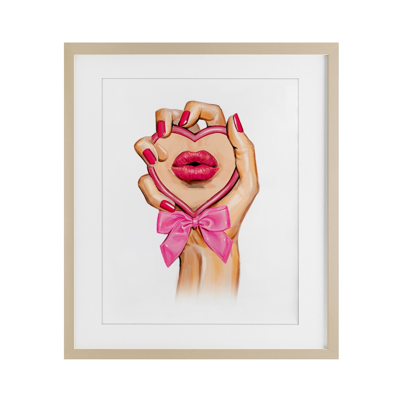Stupell Industries Pink Lips in Mirror Framed Print Under Glass, design by Ziwei Li